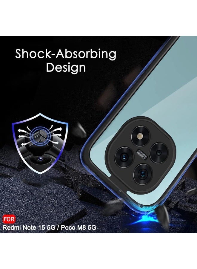 جراب شفاف، مقاوم للصدمات بمواصفات عسكرية، مقاوم للاصفرار، جراب حماية نحيف للهاتف، غطاء كامل مع حماية للكاميرا، متوافق مع هواتف شاومي (ريدمي نوت 15 5G/4G) وبوكو إم 8 5G - أسود - Image 4